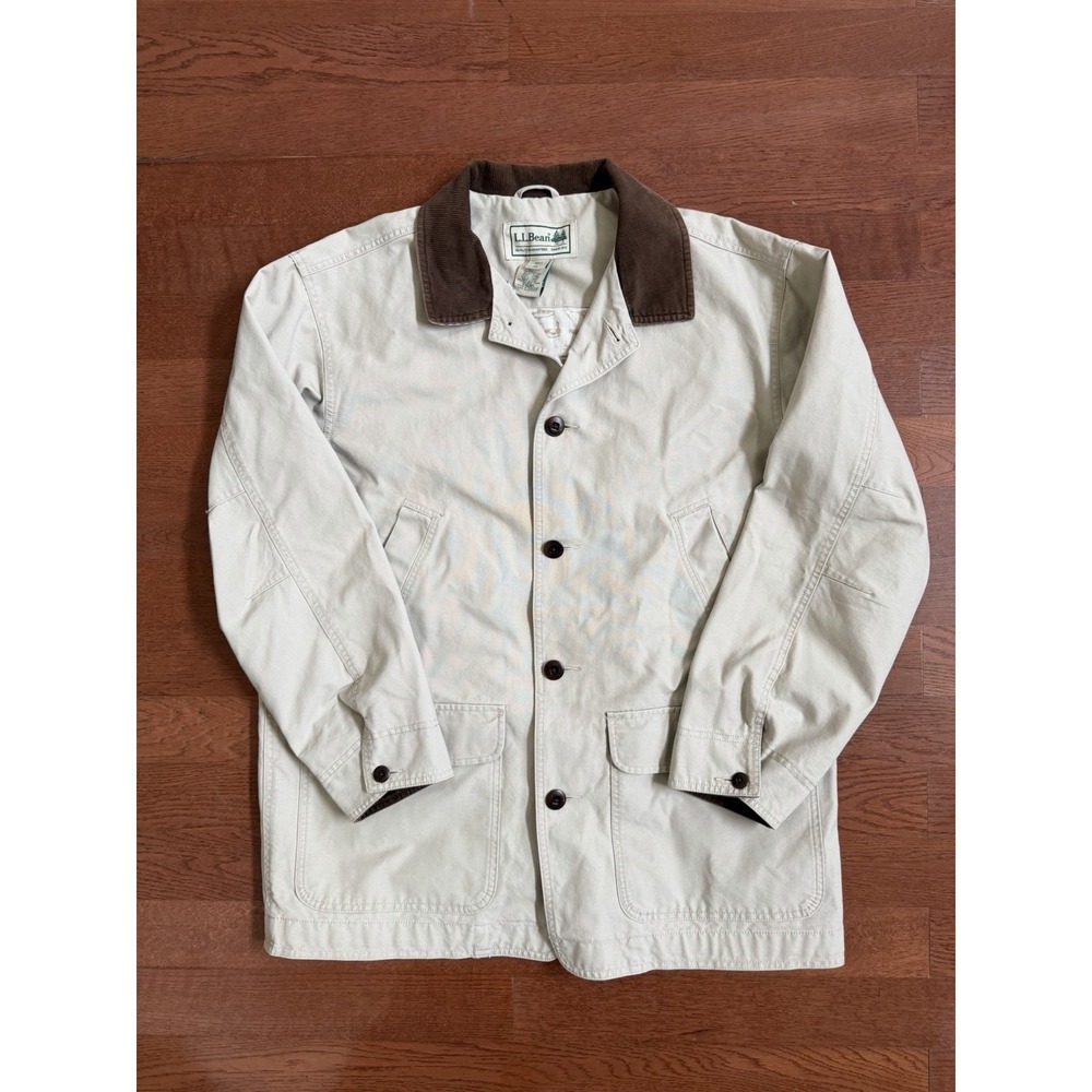 Vintage L L Bean Barn Coat Mens L Canvas Chore Jacket Corduroy Collar